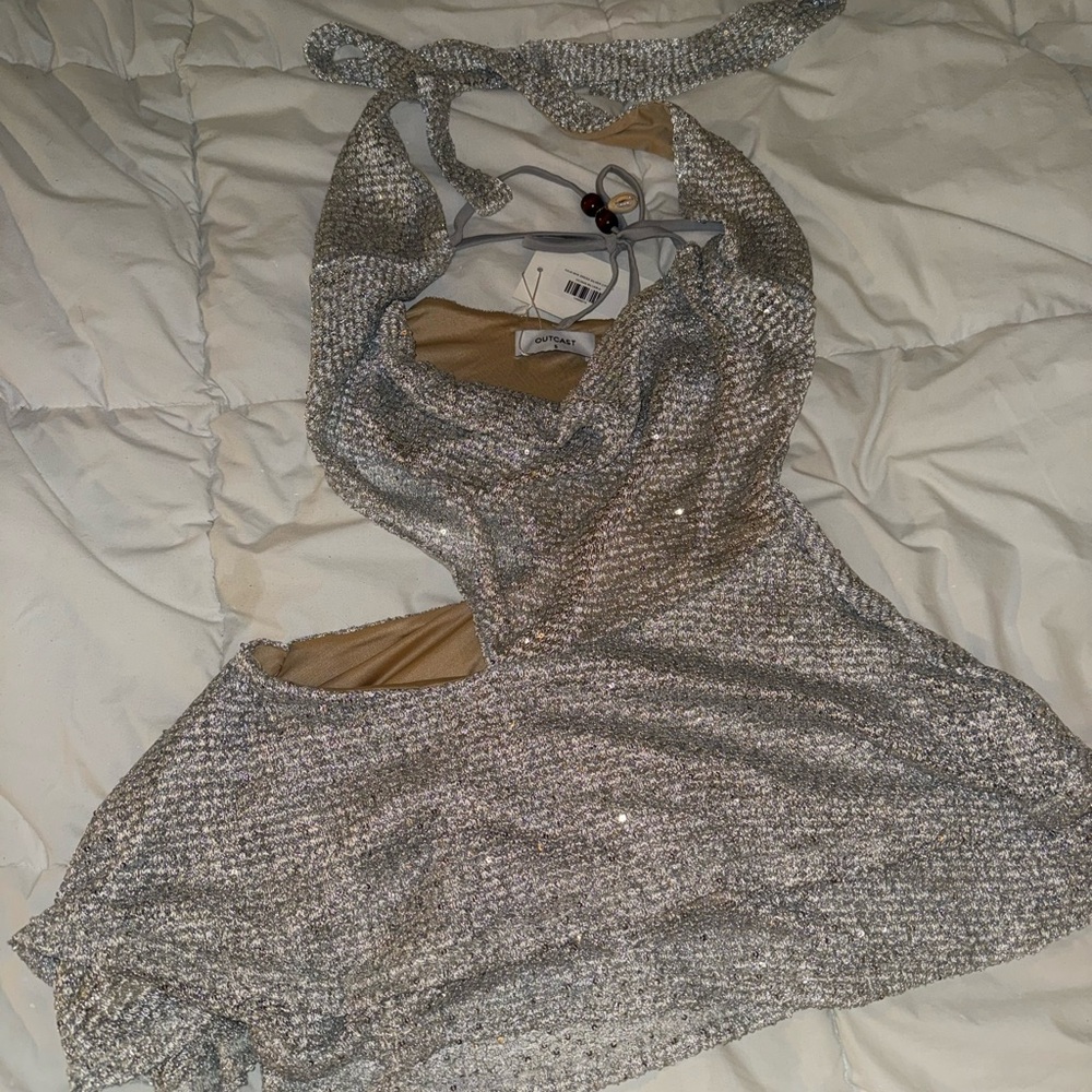 OUTCAST KAJA MINI DRESS SILVER (1PIECE) Silver Sequin Halter Dress - Picture 3 of 6